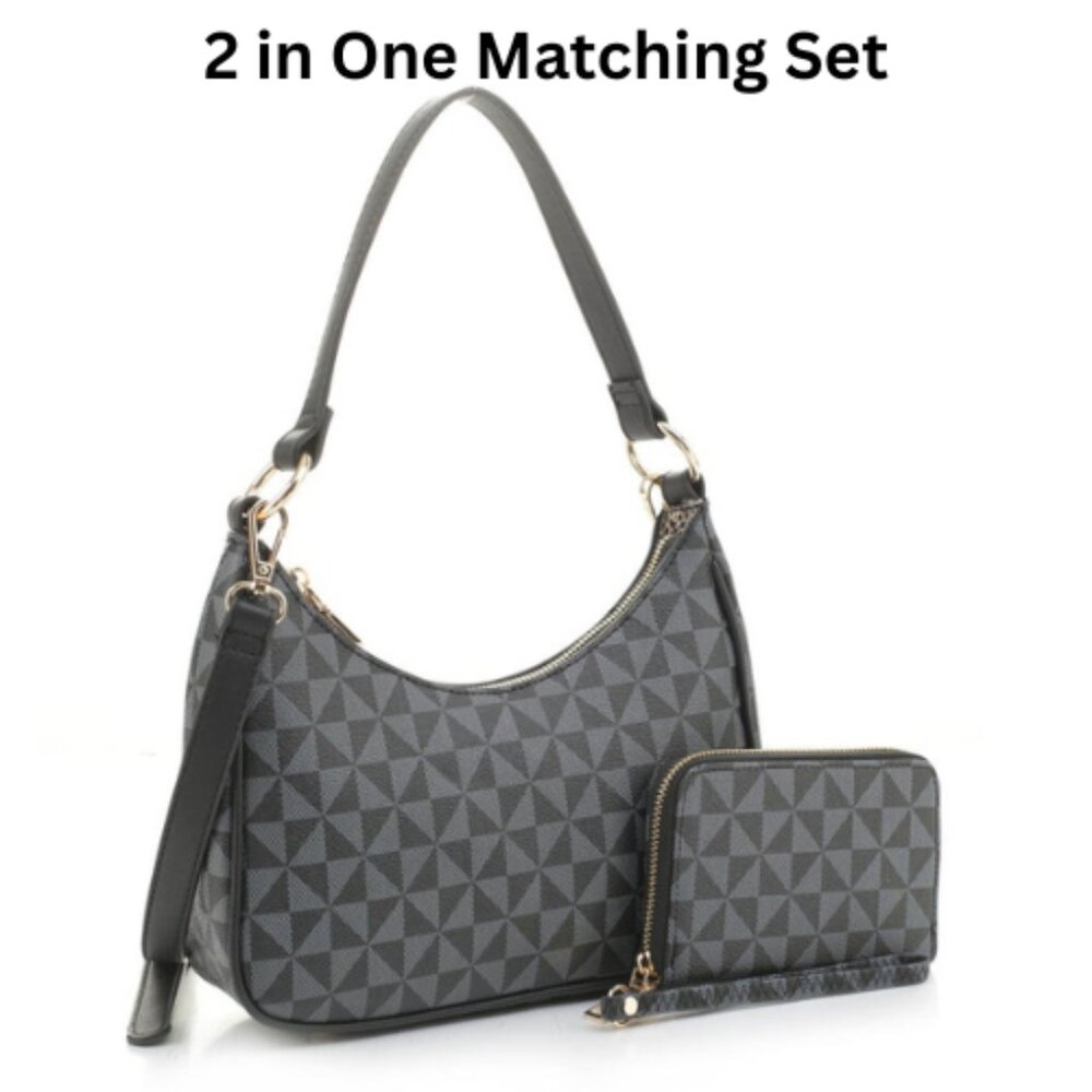 2-IN-1 Hobo Monogram Crossbody Shoulder Bag with Matching Wallet Set